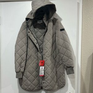 DKNY  Women’s Taupe Quilted Hooded Puffer Jacket